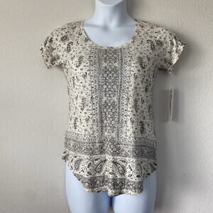 Womens Lucky Brand Scoop Neck Tee S Paisley Print Boho Casual Hippie Lightweight